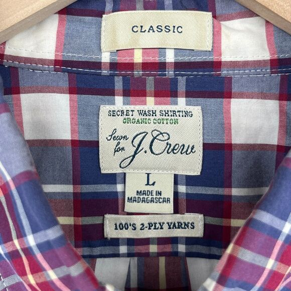 J.CREW Shirt Mens L 2-Ply Yarns Plaid Button Up Secret Wash Organic Cotton Blue - Picture 10 of 14